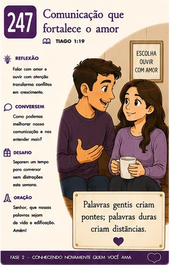 Card 247 — Comunicação que fortalece o amor, baseado em Tiago 1:19.